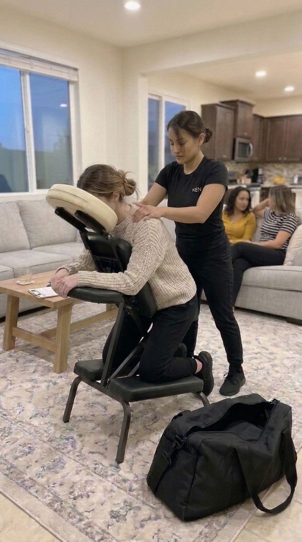 Guest getting a chair massage at the party