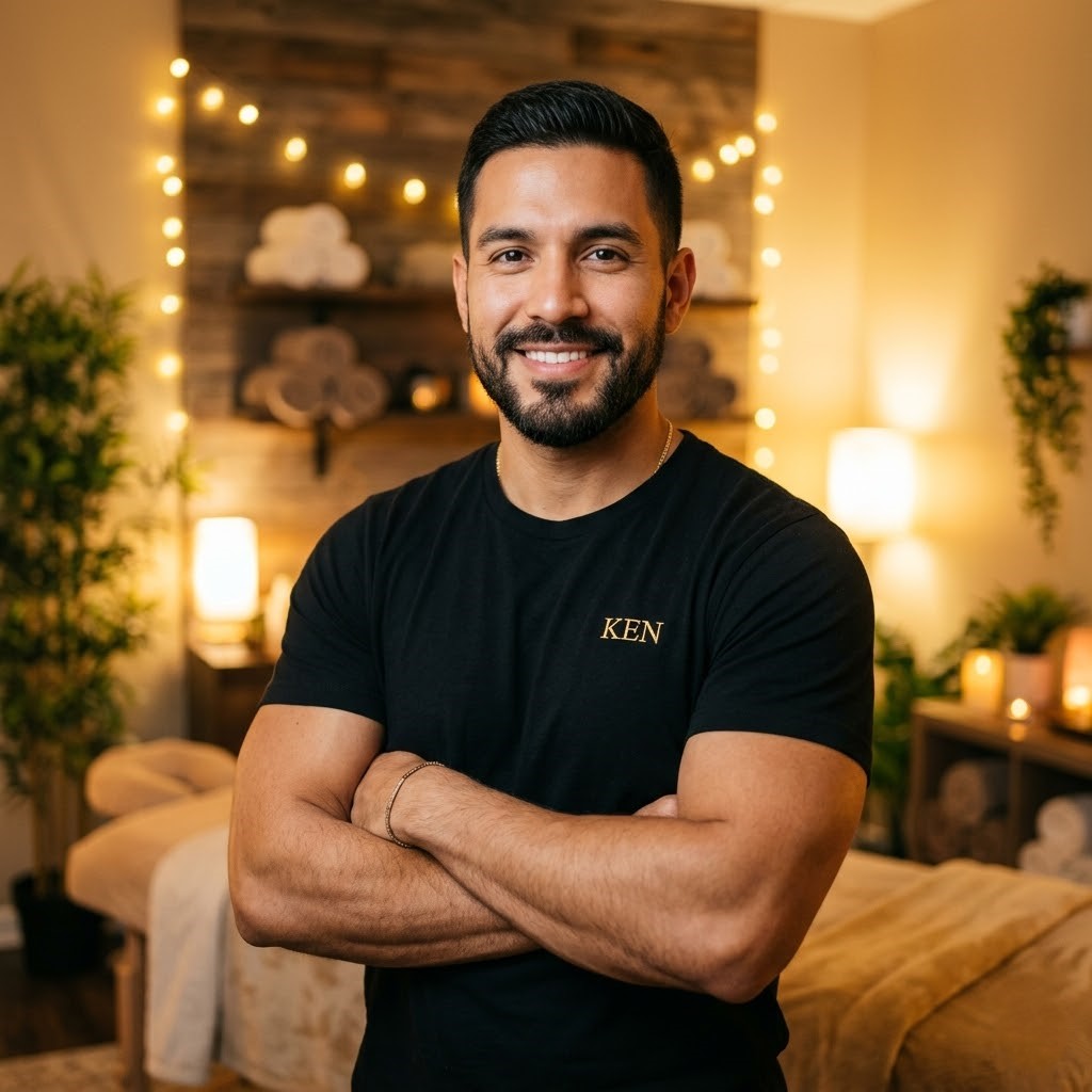 Licensed massage therapist ready for an in-home session